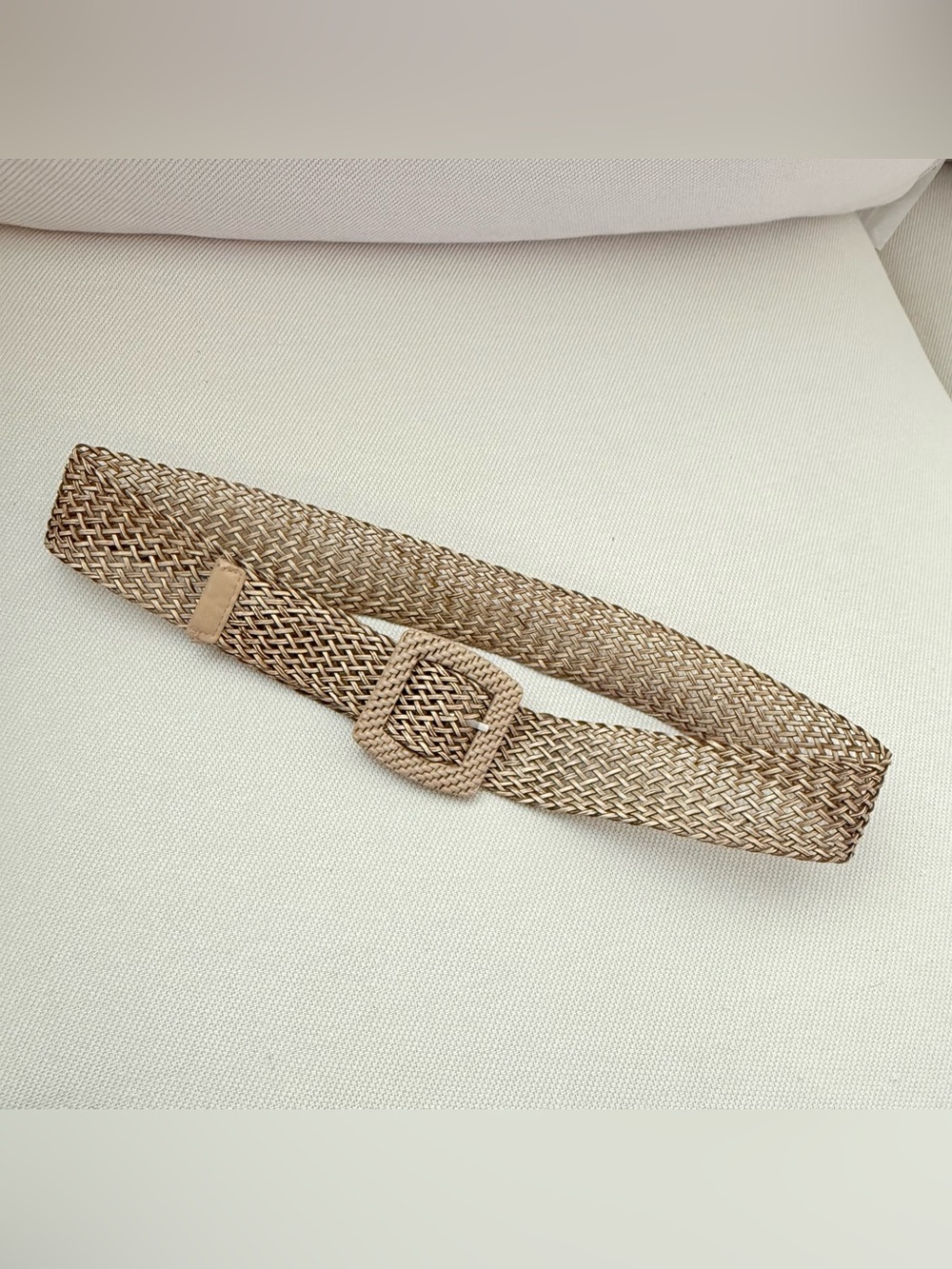 Boho Woven Stretch Belt in Beige / Tan